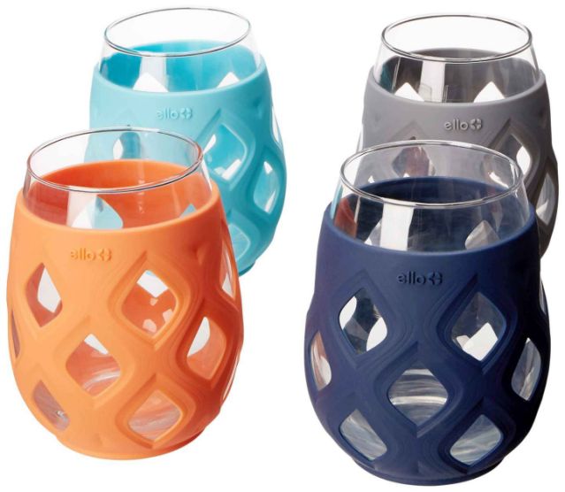 Ello sets of 4 silicone stemless wine glasses